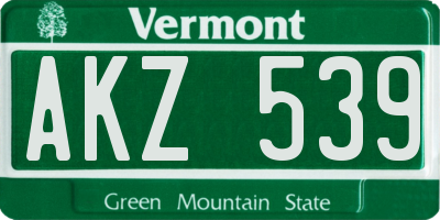 VT license plate AKZ539