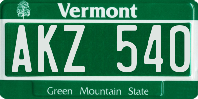 VT license plate AKZ540
