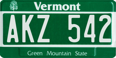 VT license plate AKZ542