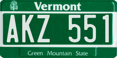 VT license plate AKZ551