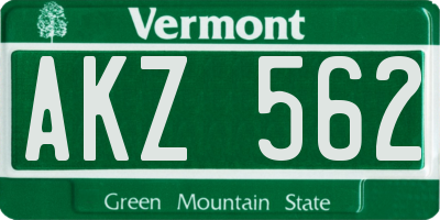 VT license plate AKZ562