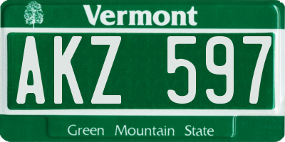 VT license plate AKZ597