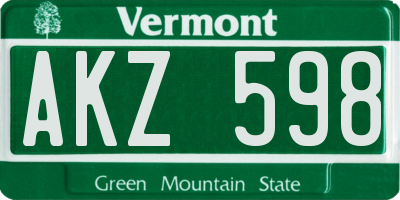 VT license plate AKZ598