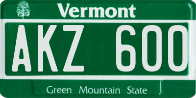 VT license plate AKZ600