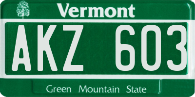 VT license plate AKZ603