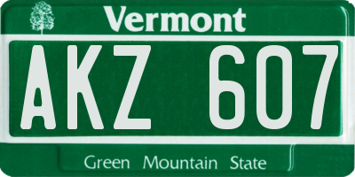 VT license plate AKZ607