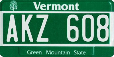 VT license plate AKZ608