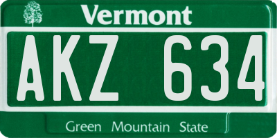 VT license plate AKZ634