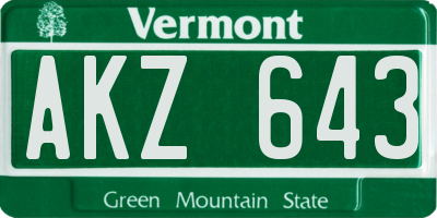 VT license plate AKZ643