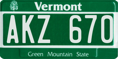 VT license plate AKZ670