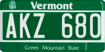 VT license plate AKZ680