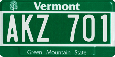 VT license plate AKZ701