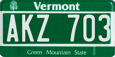 VT license plate AKZ703