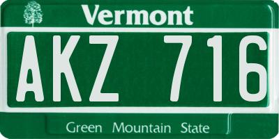 VT license plate AKZ716