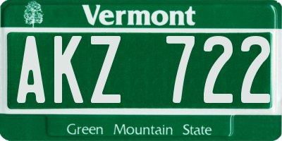 VT license plate AKZ722