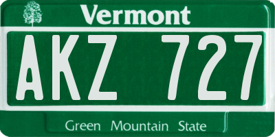 VT license plate AKZ727