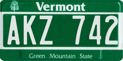 VT license plate AKZ742
