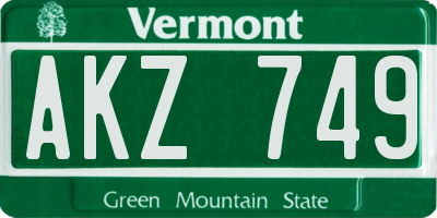 VT license plate AKZ749