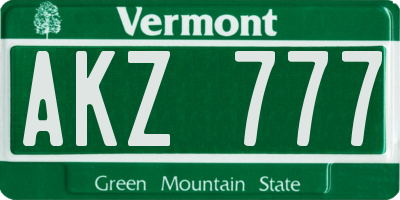VT license plate AKZ777