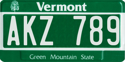 VT license plate AKZ789
