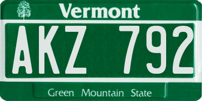 VT license plate AKZ792