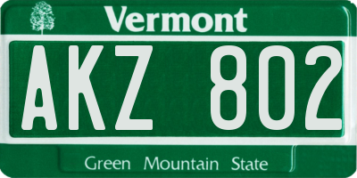 VT license plate AKZ802