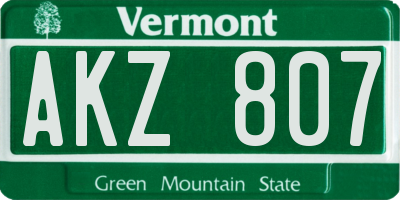 VT license plate AKZ807