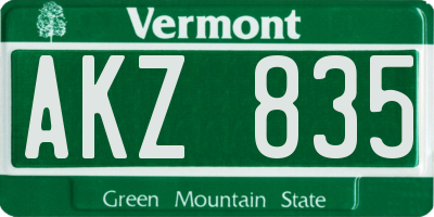 VT license plate AKZ835