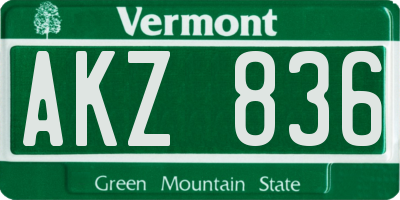 VT license plate AKZ836
