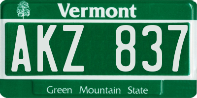VT license plate AKZ837