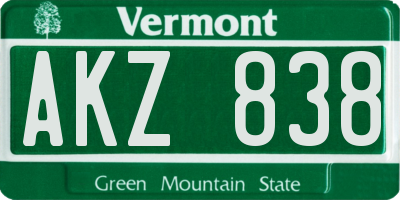 VT license plate AKZ838