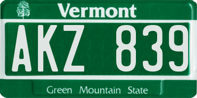 VT license plate AKZ839