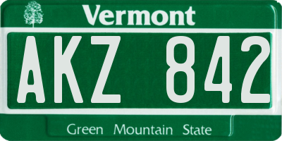 VT license plate AKZ842