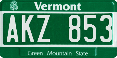 VT license plate AKZ853