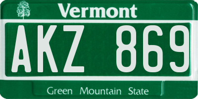 VT license plate AKZ869