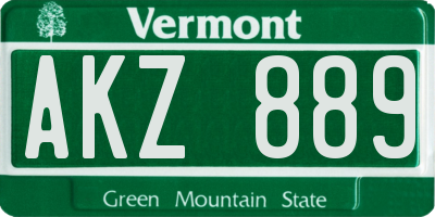 VT license plate AKZ889