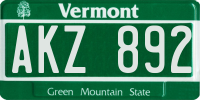 VT license plate AKZ892