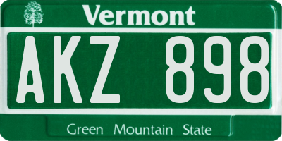 VT license plate AKZ898