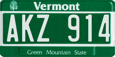 VT license plate AKZ914