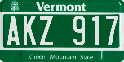 VT license plate AKZ917
