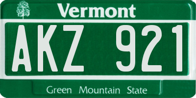 VT license plate AKZ921