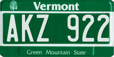 VT license plate AKZ922