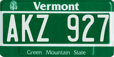 VT license plate AKZ927