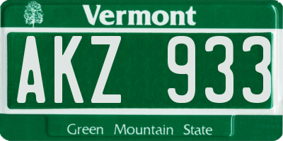 VT license plate AKZ933