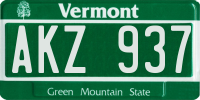 VT license plate AKZ937