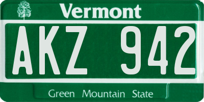 VT license plate AKZ942