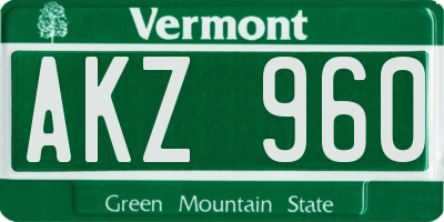 VT license plate AKZ960