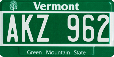 VT license plate AKZ962