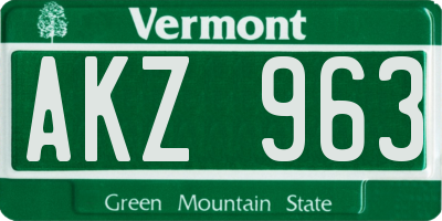 VT license plate AKZ963