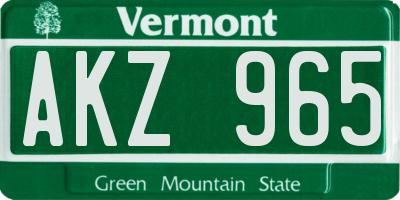 VT license plate AKZ965